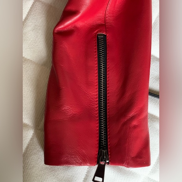 Tergan Red Lamb Leather Moto Biker Style Jacket Zipped Pockets Double Collar XL - Picture 11 of 16